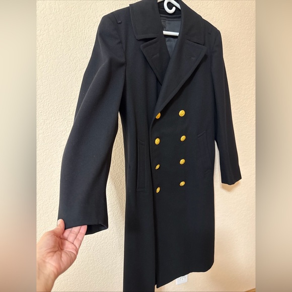Vintage US Navy Bridge Wool Coat Long Peacoat Officer Military Jacket 39R Black - Picture 5 of 16